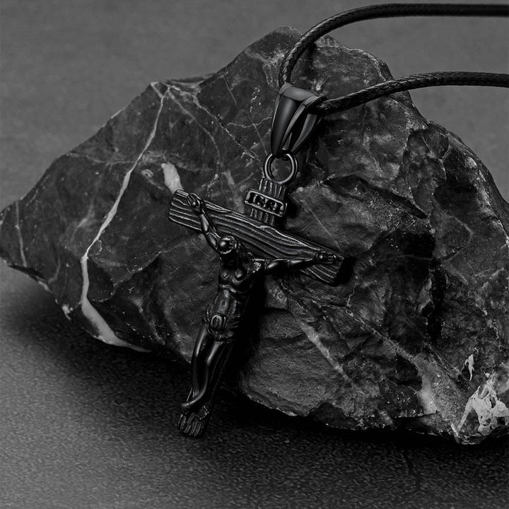 Jesus Crucifix Cross Braided Leather Pendant Necklace for Men