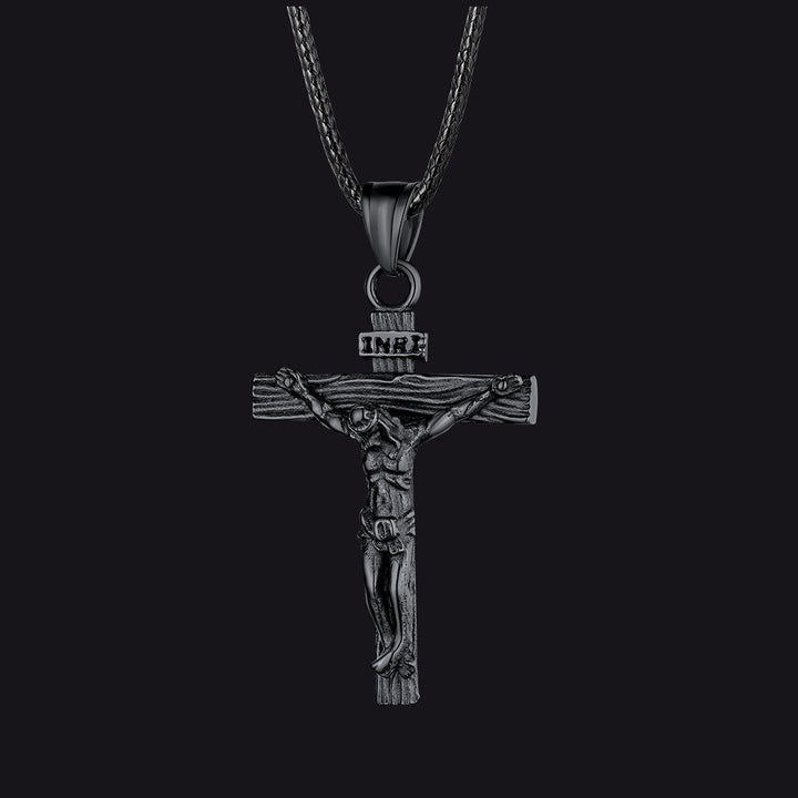 Jesus Crucifix Cross Braided Leather Pendant Necklace for Men