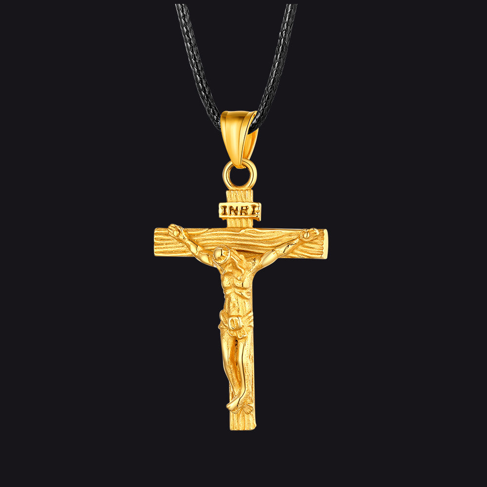 Jesus Crucifix Cross Braided Leather Pendant Necklace for Men