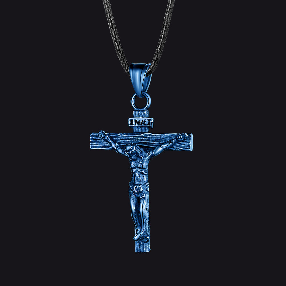 Jesus Crucifix Cross Braided Leather Pendant Necklace for Men
