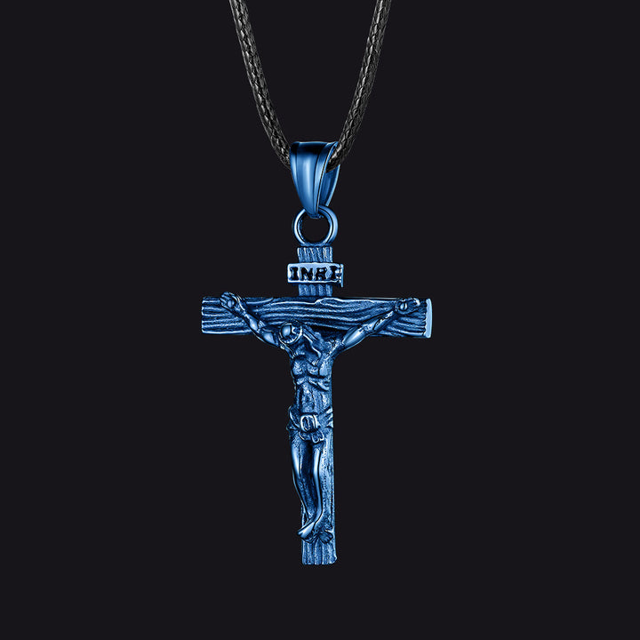 Jesus Crucifix Cross Braided Leather Pendant Necklace for Men
