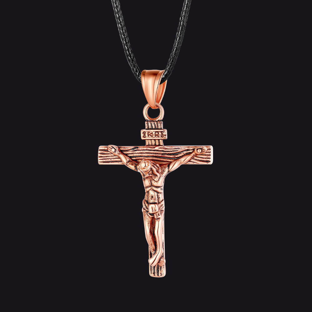 Jesus Crucifix Cross Braided Leather Pendant Necklace for Men
