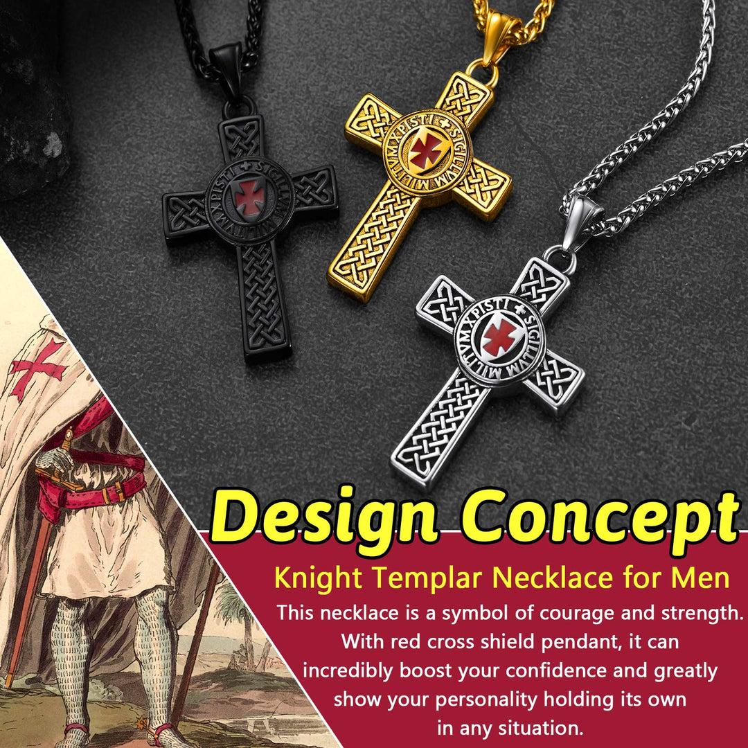 Knights Templar Celtic Cross Pendant Necklace For Men Women