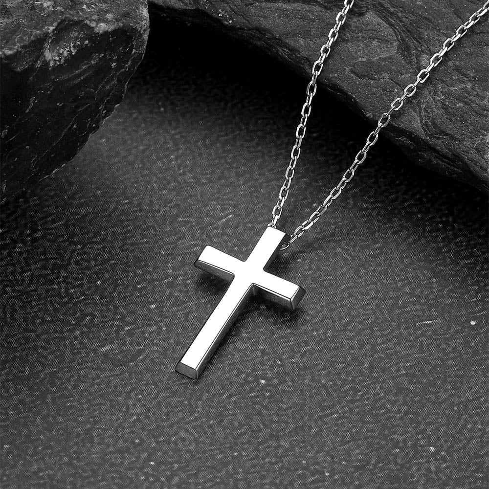 Sterling Silver Minimalist Cross Necklace Christian Faith Pendant for Men Women