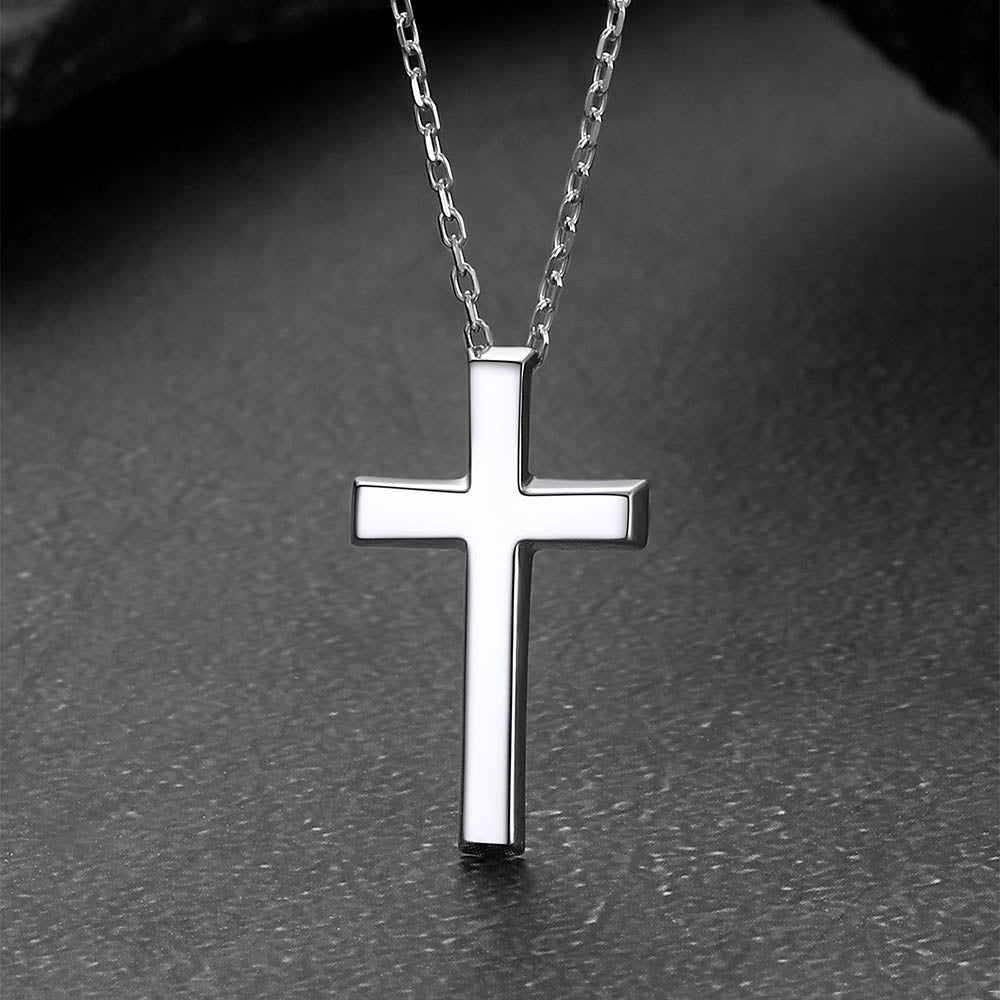 Sterling Silver Minimalist Cross Necklace Christian Faith Pendant for Men Women