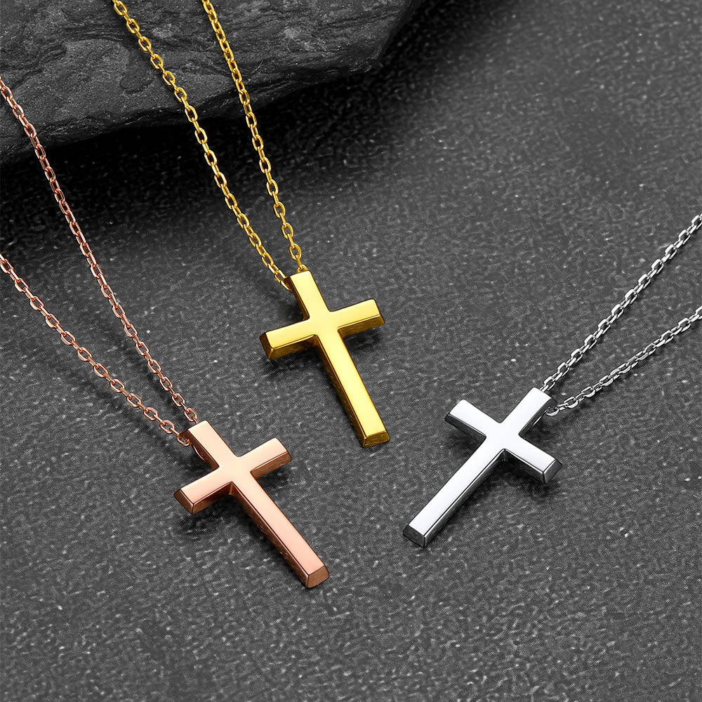 Sterling Silver Minimalist Cross Necklace Christian Faith Pendant for Men Women