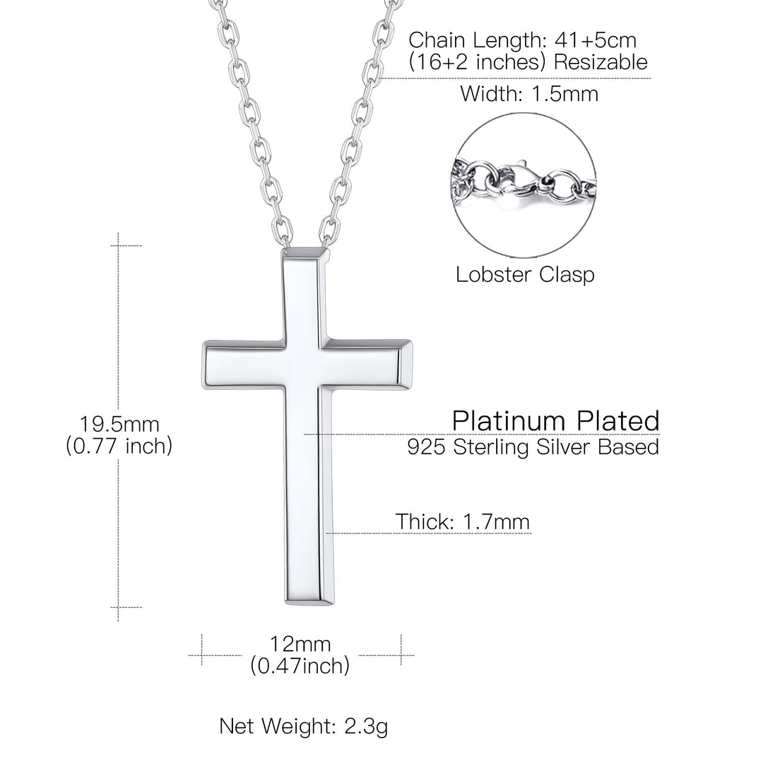 Sterling Silver Minimalist Cross Necklace Christian Faith Pendant for Men Women