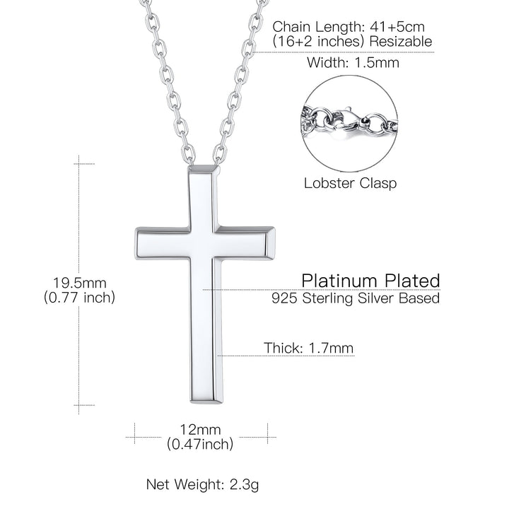 Sterling Silver Minimalist Cross Necklace Christian Faith Pendant for Men Women