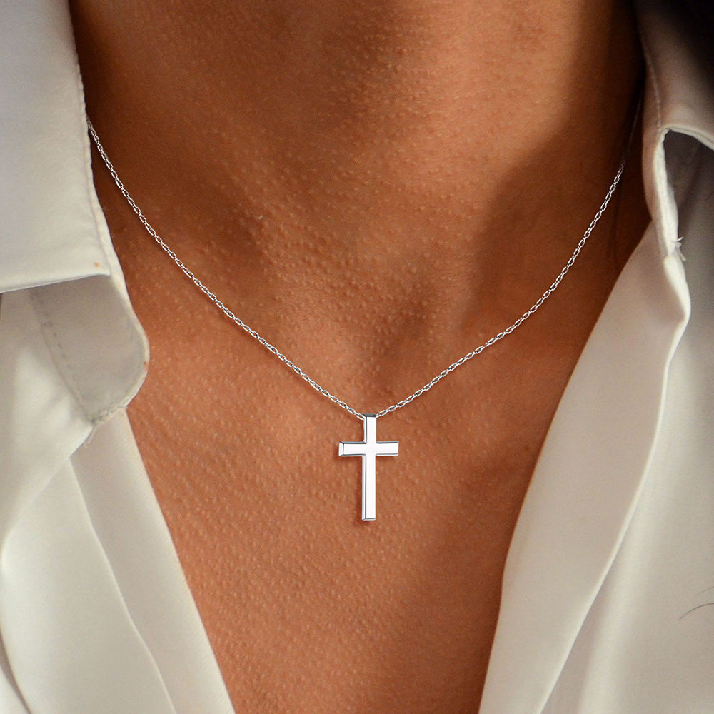 Sterling Silver Minimalist Cross Necklace Christian Faith Pendant for Men Women