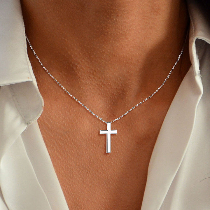 Sterling Silver Minimalist Cross Necklace Christian Faith Pendant for Men Women