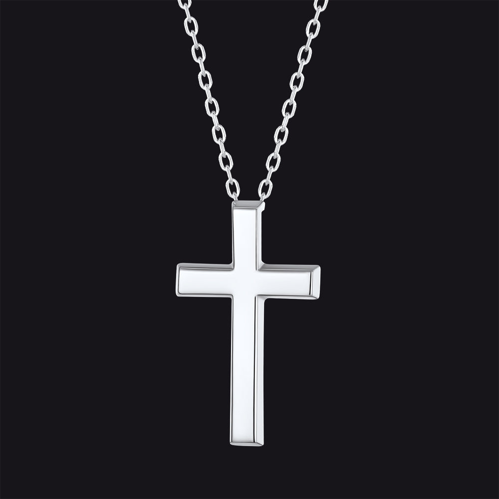Sterling Silver Minimalist Cross Necklace Christian Faith Pendant for Men Women