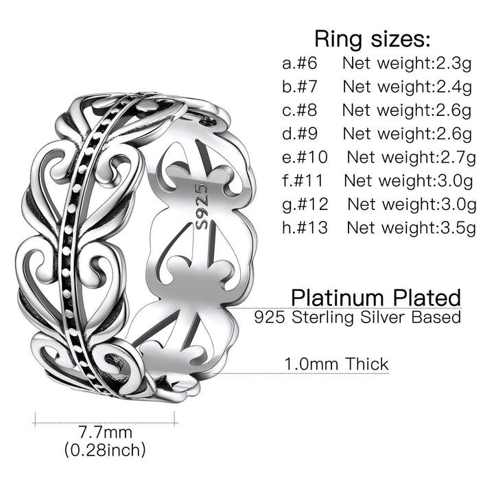 Sterling Silver Celtic Knot Filigree Vine Leaf Ring for Women