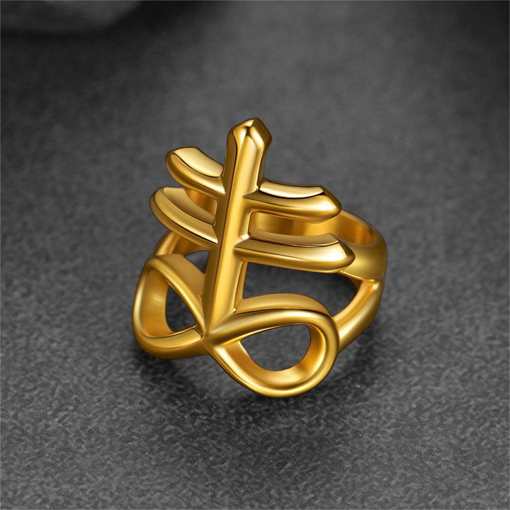 Satanic Leviathan Cross Stainless Steel Ring For Men