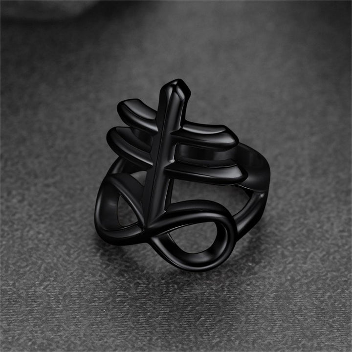 Satanic Leviathan Cross Stainless Steel Ring For Men