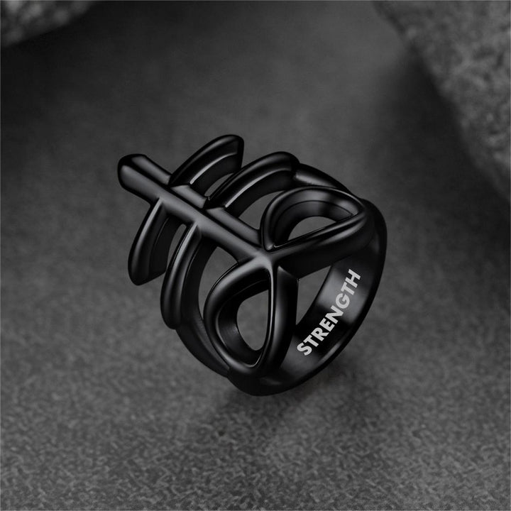 Satanic Leviathan Cross Stainless Steel Ring For Men