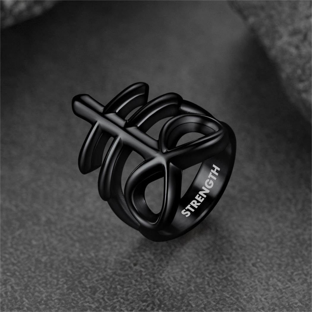 Satanic Leviathan Cross Stainless Steel Ring For Men
