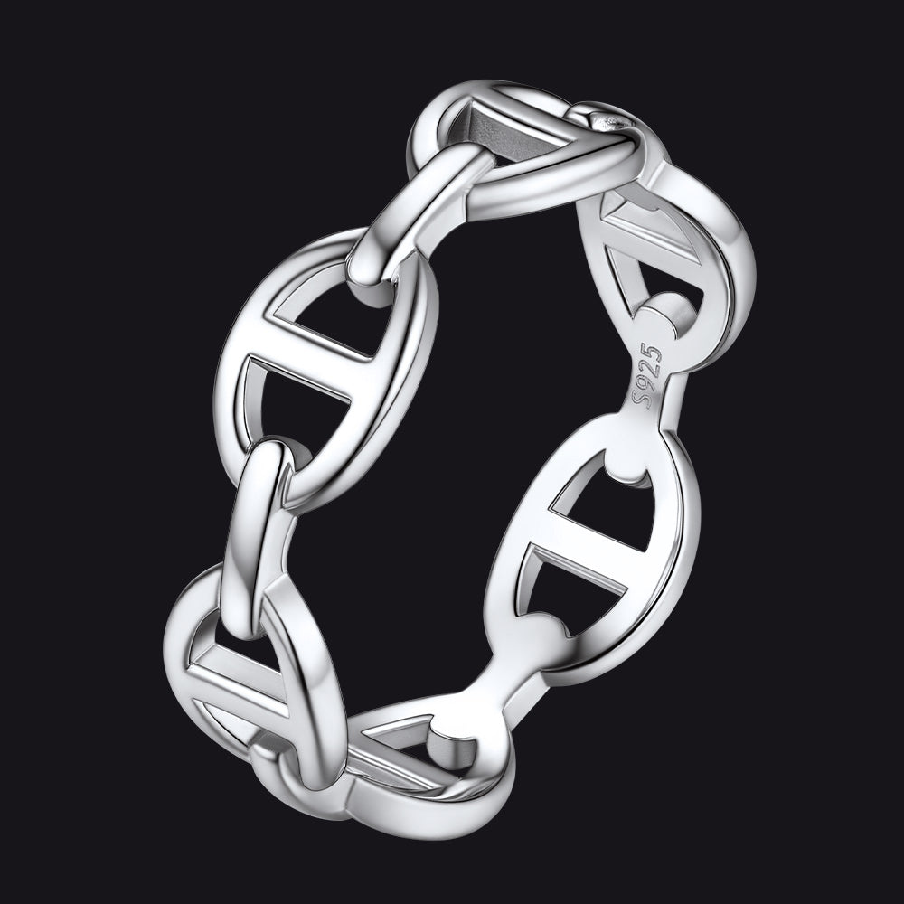 Sterling Silver Mariner Chain Link Ring for Women