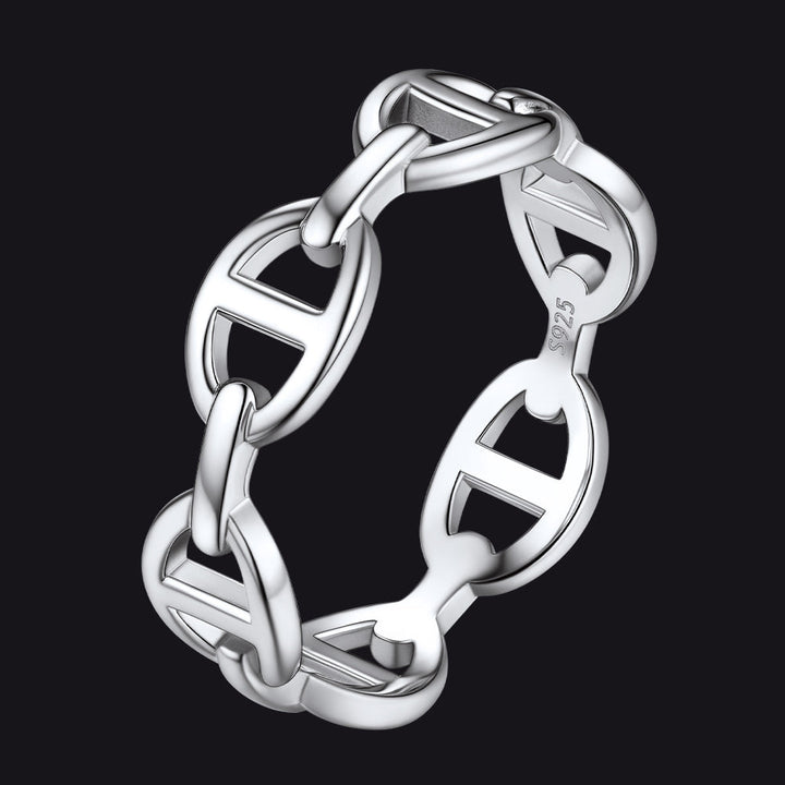 Sterling Silver Mariner Chain Link Ring for Women