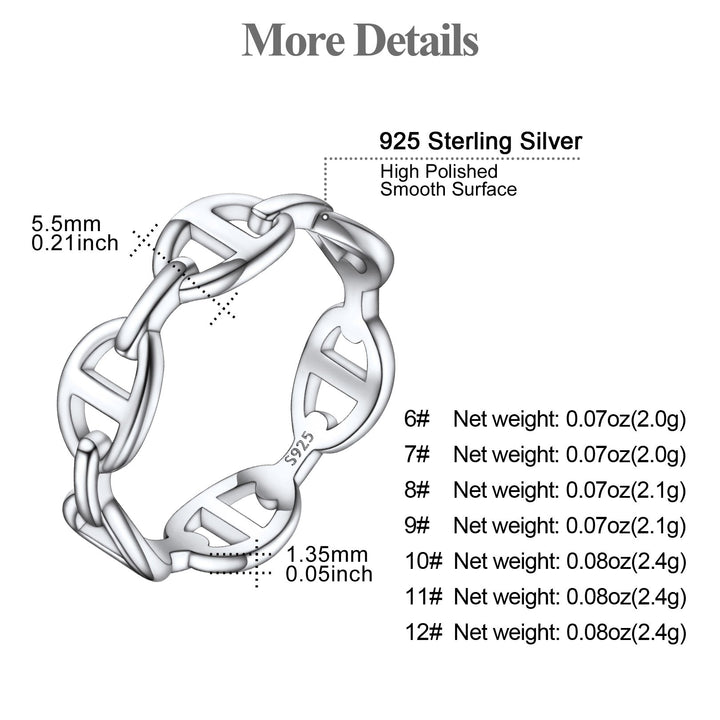 Sterling Silver Mariner Chain Link Ring for Women