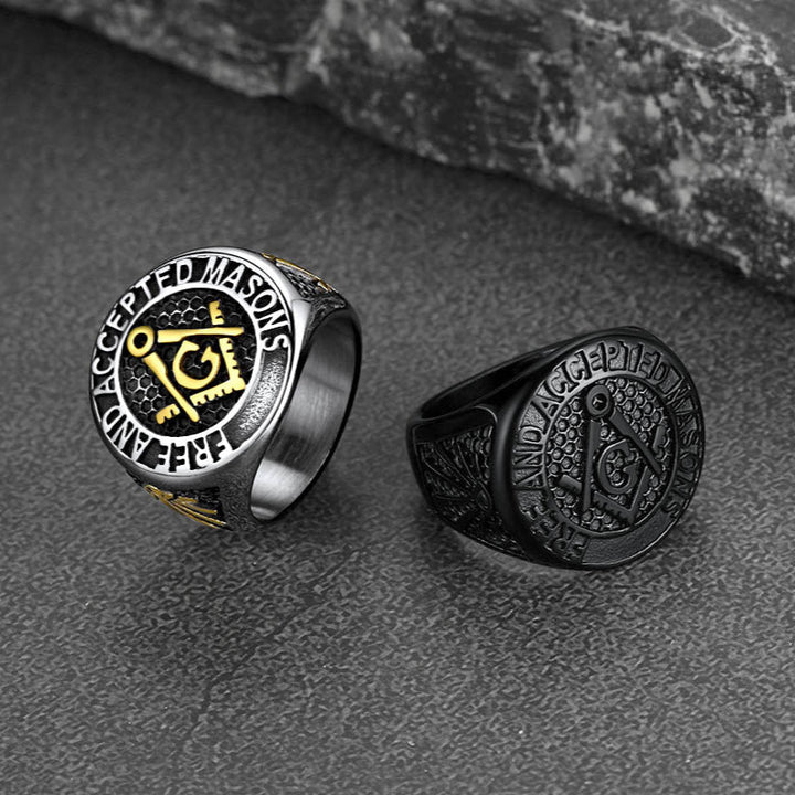 Stainless Steel Masonic Signet Ring for Men Freemasonry