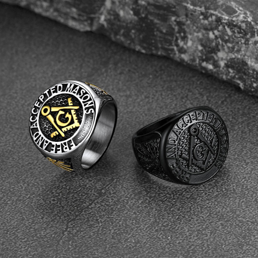 Stainless Steel Masonic Signet Ring for Men Freemasonry
