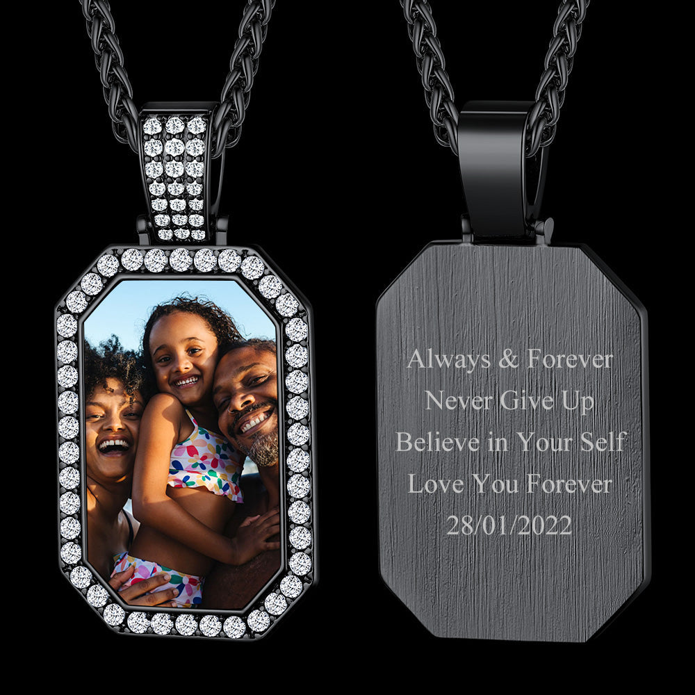 Memorial Personalized Picture Dog Tag Necklace with CZ for Men Mom Family