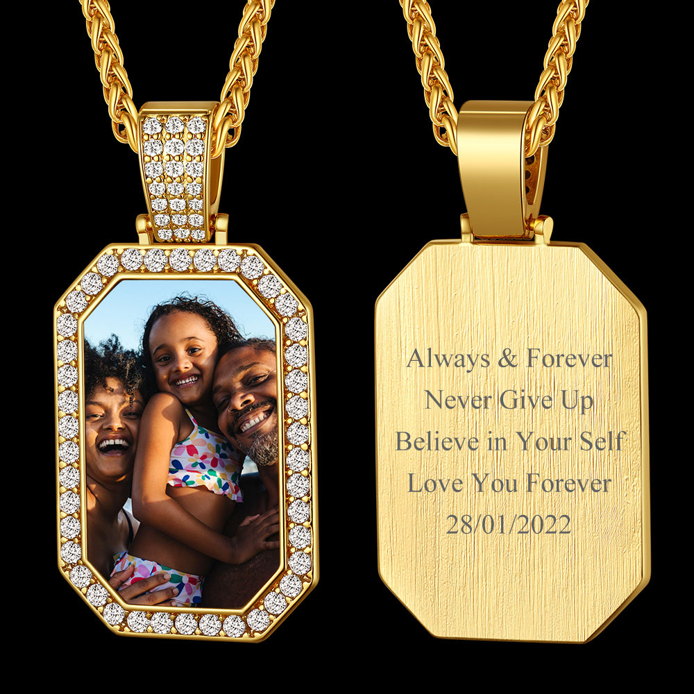 Memorial Personalized Picture Dog Tag Necklace with CZ for Men Mom Family