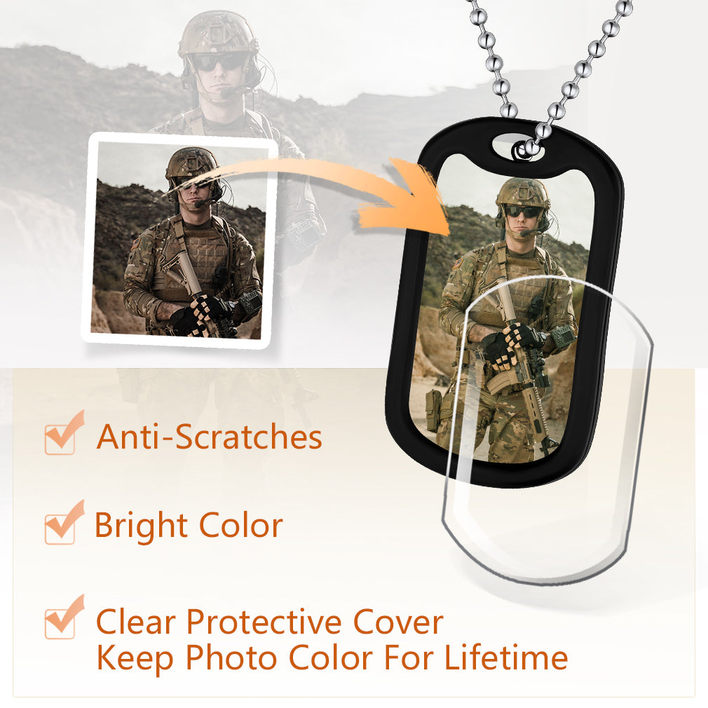 Personalized Military Army Photo Dog Tag Necklace with Picture For Men