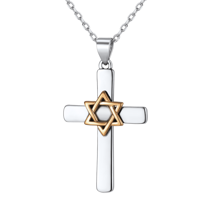 Silver Cross Star of David Pendant Necklace for Men Women