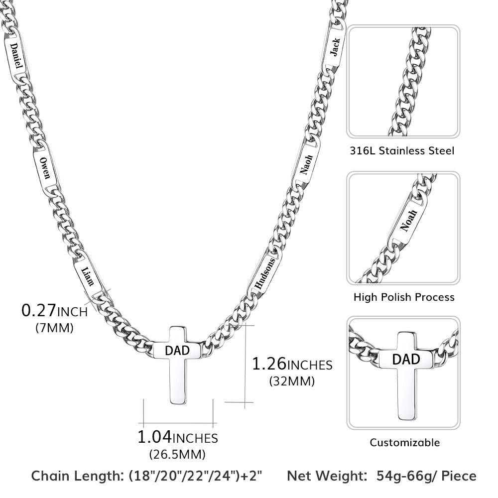 Custom Cross Cuban Link Chain Necklace with Engraved Name for Men 5/7MM