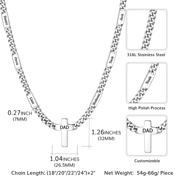 Custom Cross Cuban Link Chain Necklace with Engraved Name for Men 5/7MM