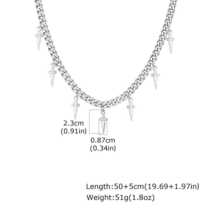 Gothic Cross and Spike Charmed Cuban Chain Necklace for Men