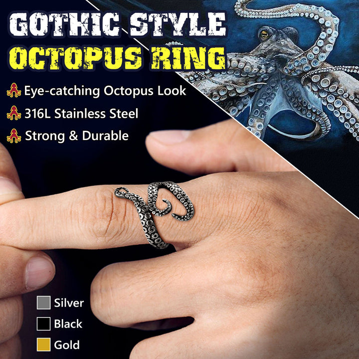 Biker Punk Three Octopus Tentacle Ring For Men