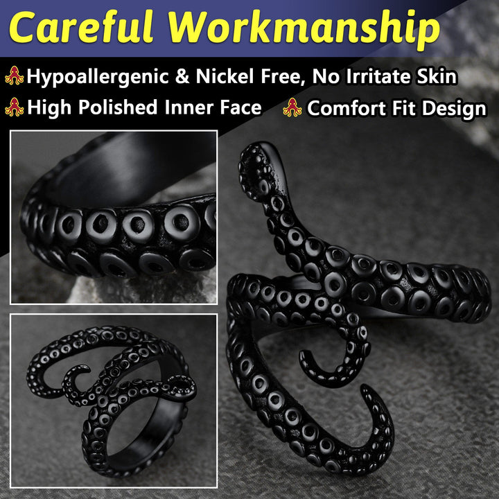Biker Punk Three Octopus Tentacle Ring For Men