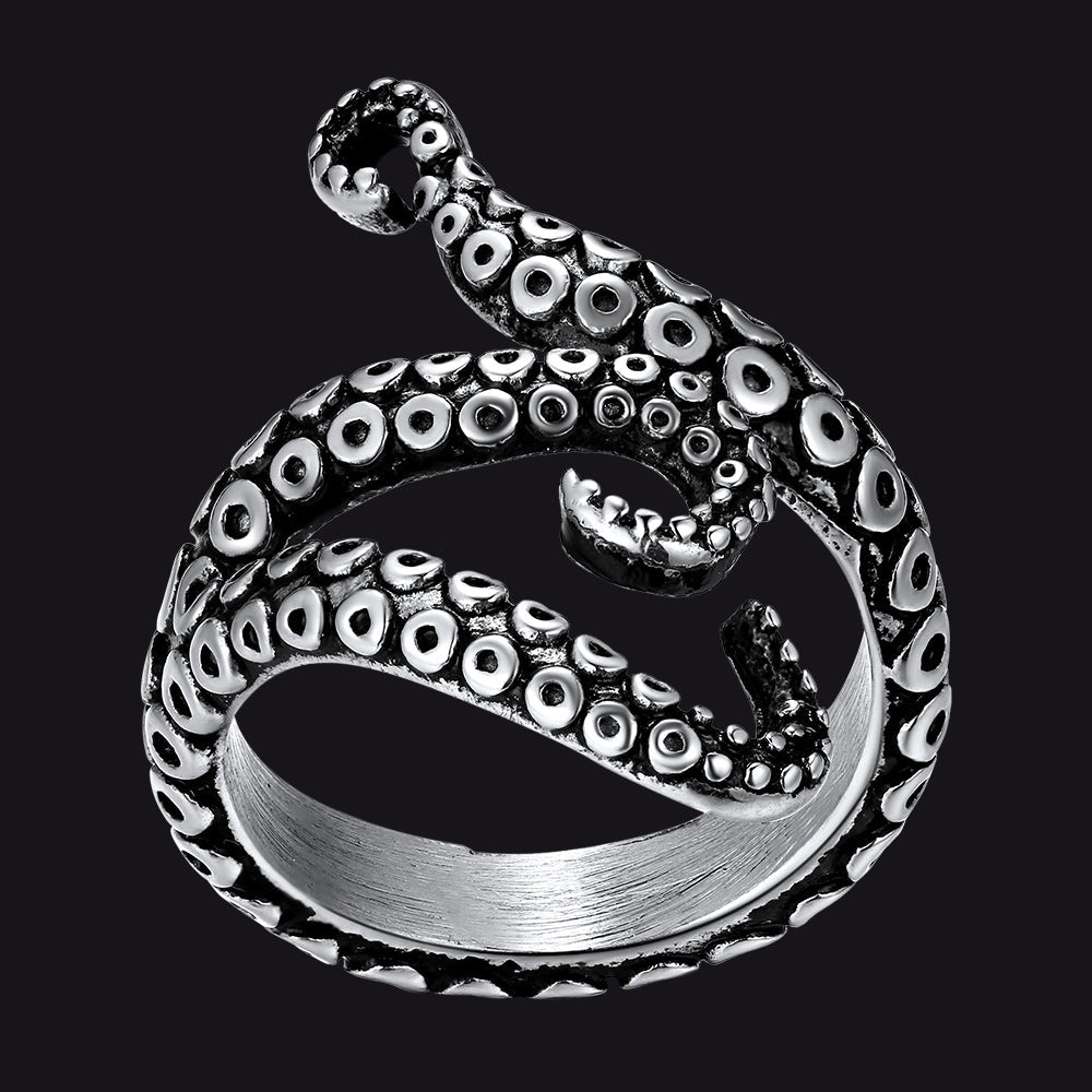 Biker Punk Three Octopus Tentacle Ring For Men