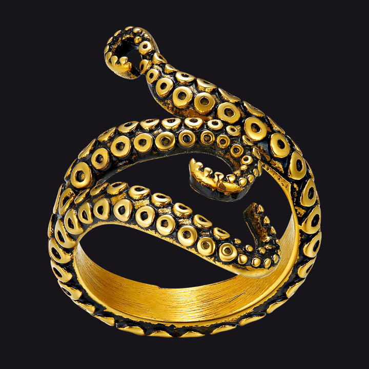 Biker Punk Three Octopus Tentacle Ring For Men