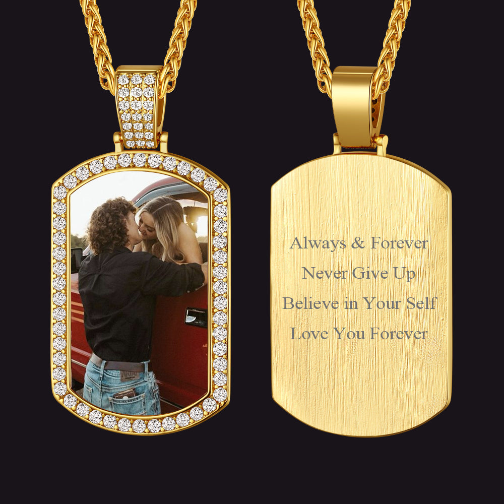 Customized Zirconia Picture Dog Tag Necklace Memorial Gift for Men Women