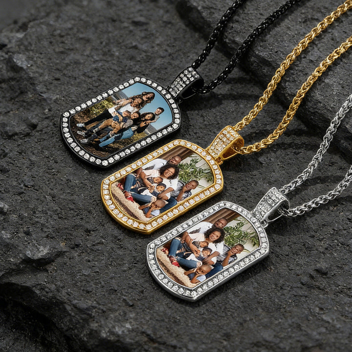Customized Zirconia Picture Dog Tag Necklace Memorial Gift for Men Women