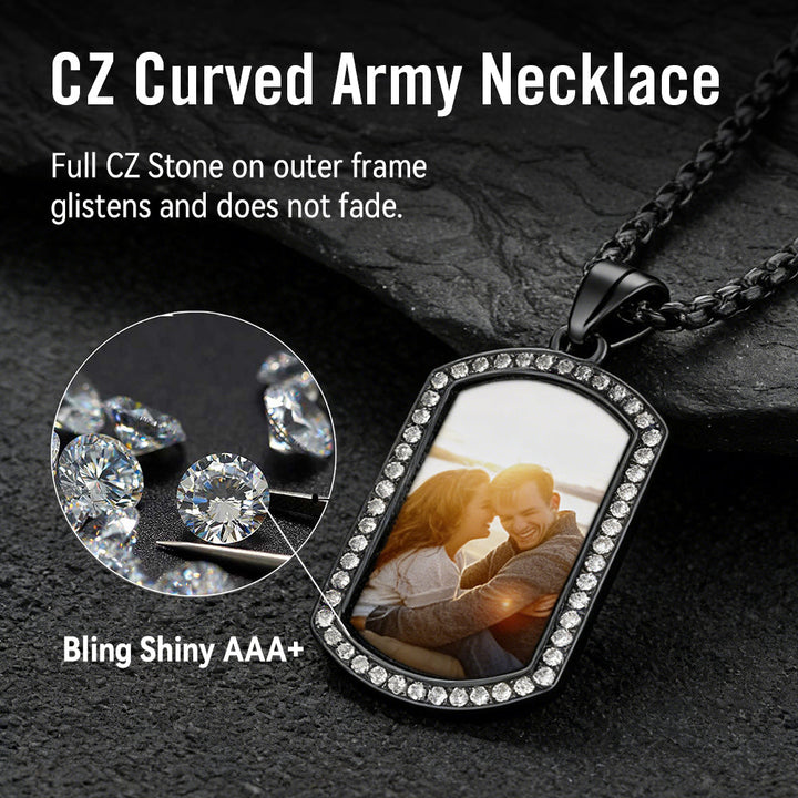 Customized Zirconia Picture Dog Tag Necklace Memorial Gift for Men Women