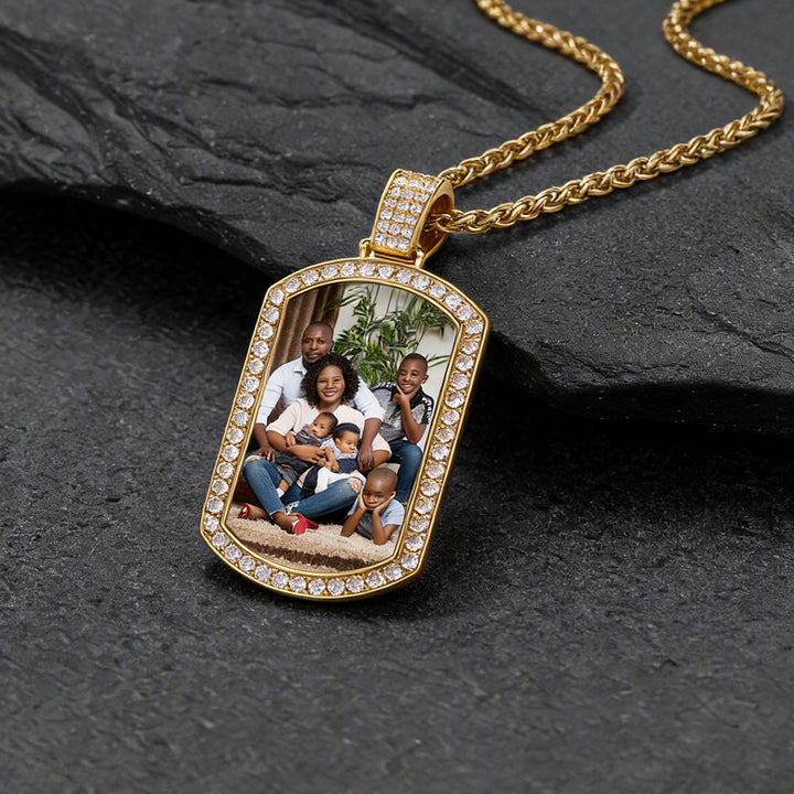 Customized Zirconia Picture Dog Tag Necklace Memorial Gift for Men Women
