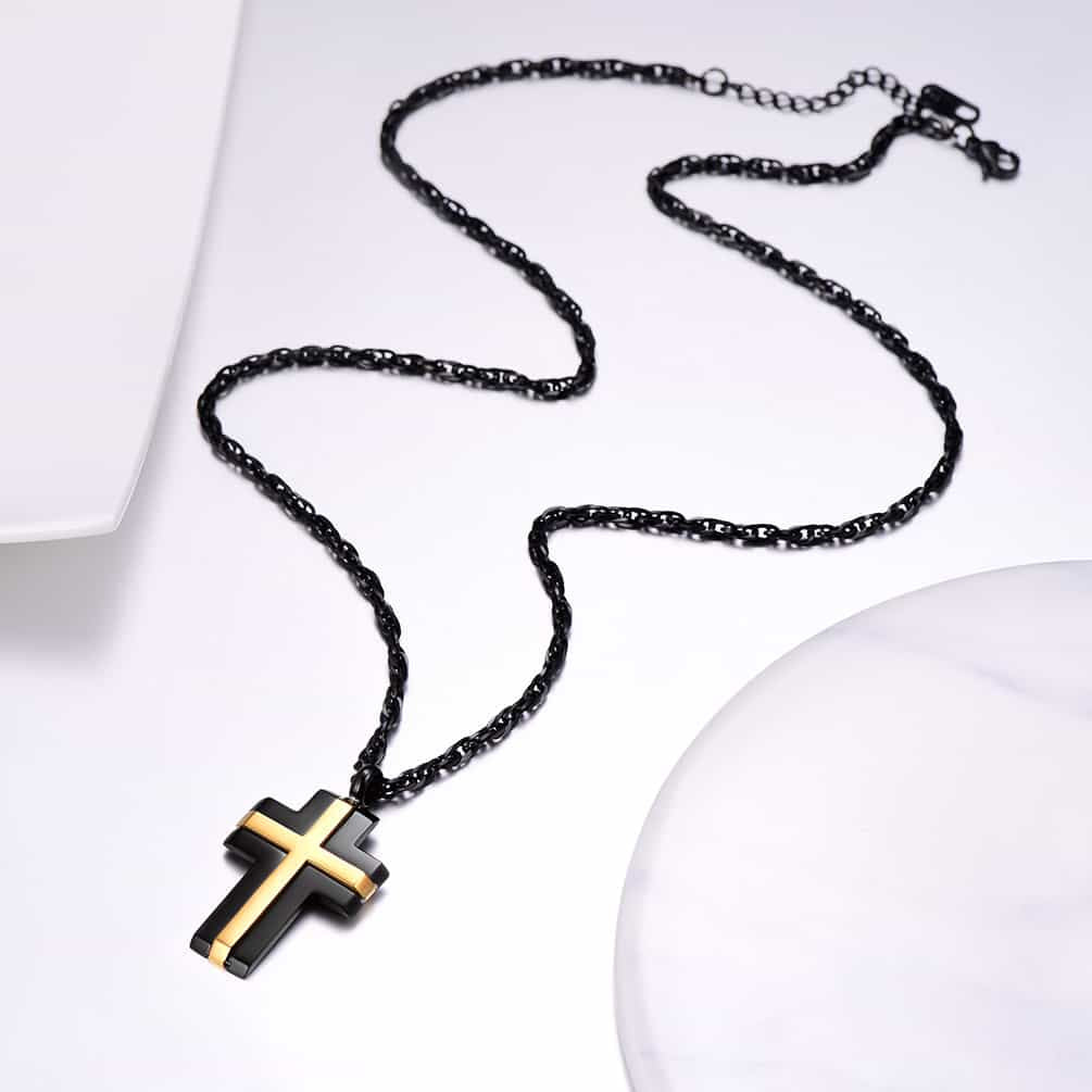 Stainless Steel Two Tone Cross Pendant Necklace For Men