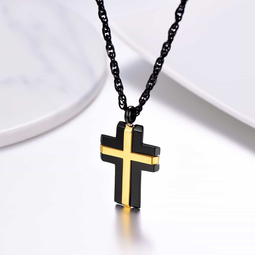 Stainless Steel Two Tone Cross Pendant Necklace For Men