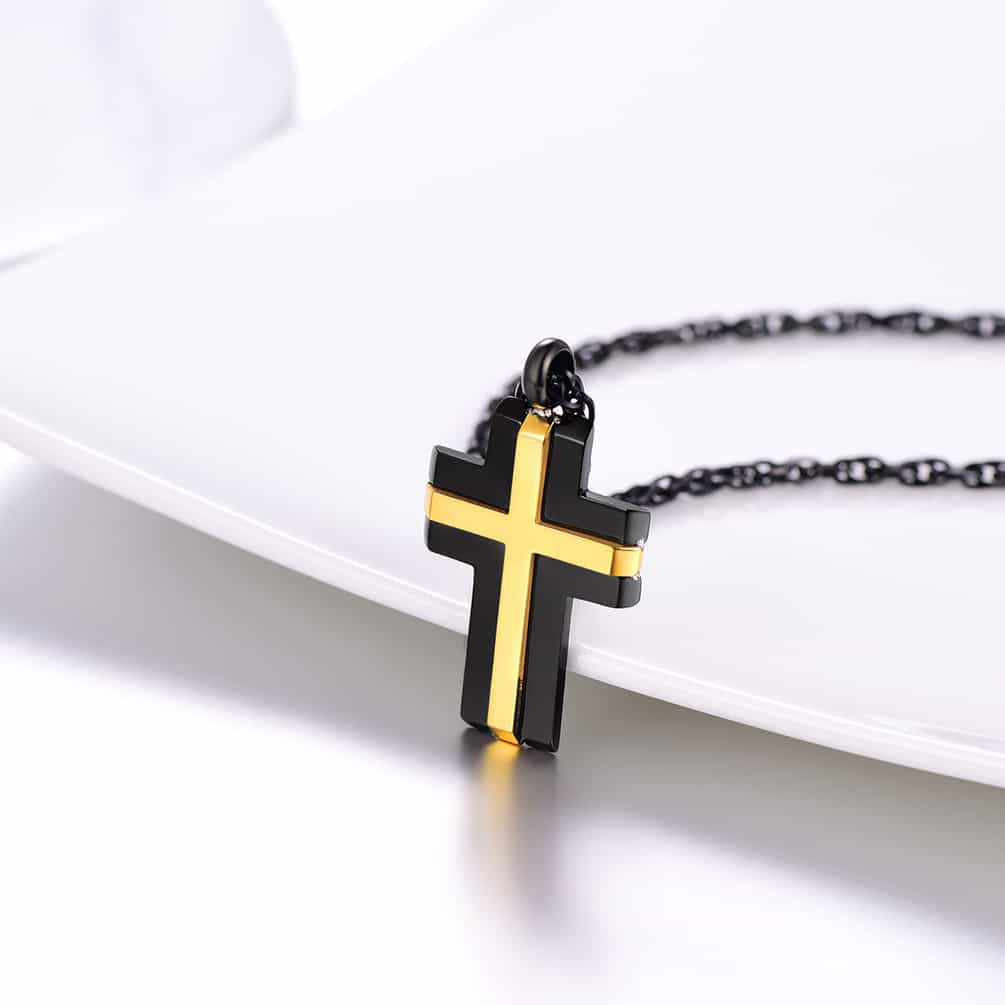 Stainless Steel Two Tone Cross Pendant Necklace For Men