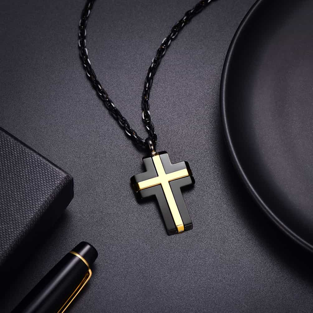 Stainless Steel Two Tone Cross Pendant Necklace For Men