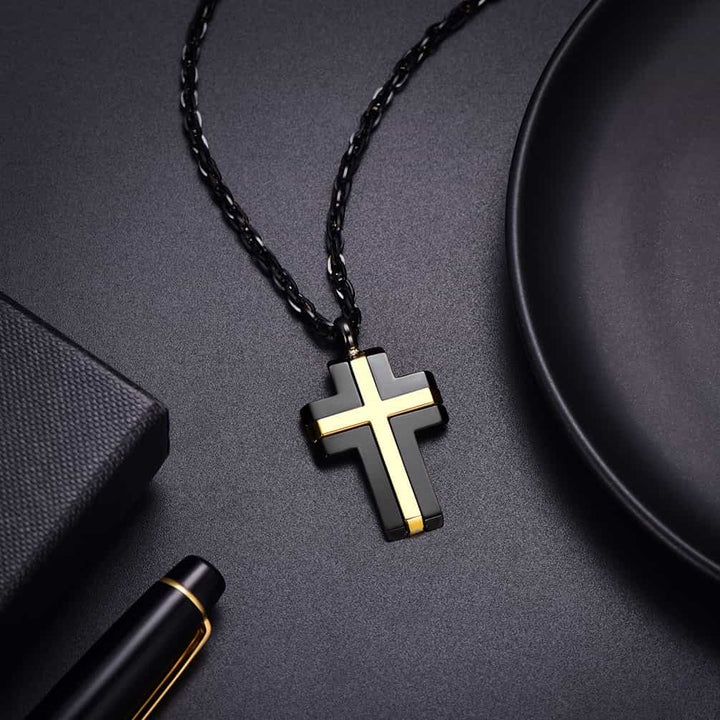 Stainless Steel Two Tone Cross Pendant Necklace For Men