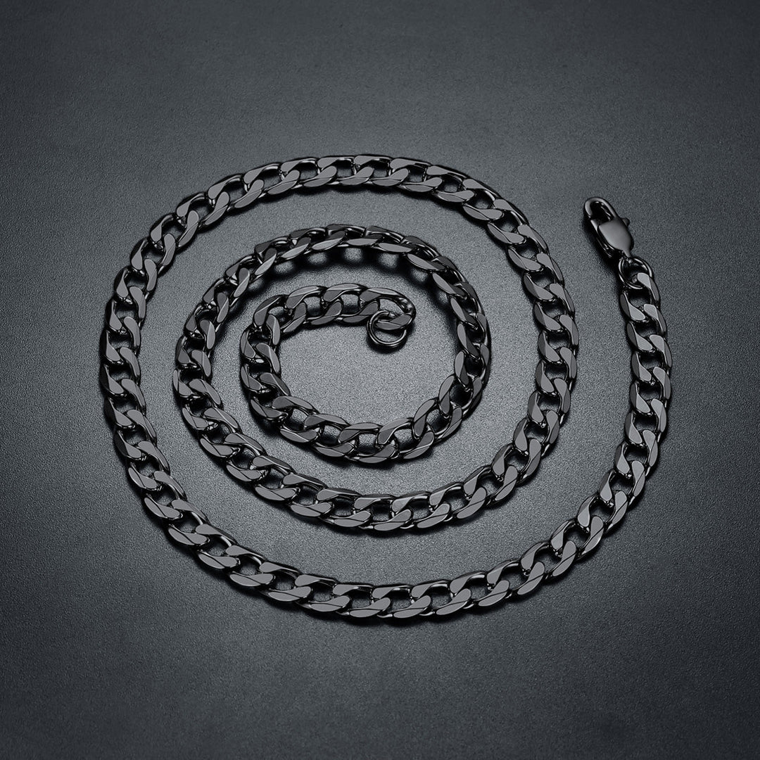 Cuban Curb Chain & Skull Crystal Layered Necklaces Set for Men