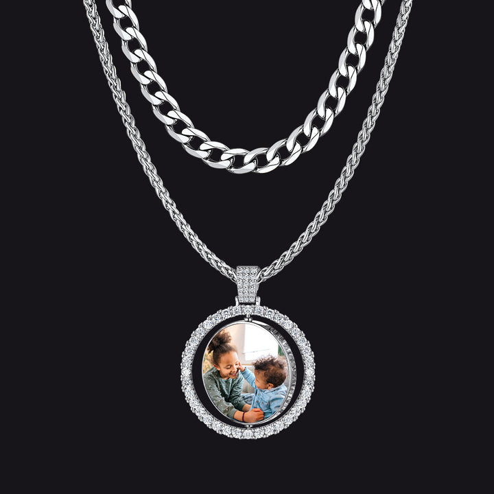 Cuban Chain & CZ Custom Picture Necklace Set for Men