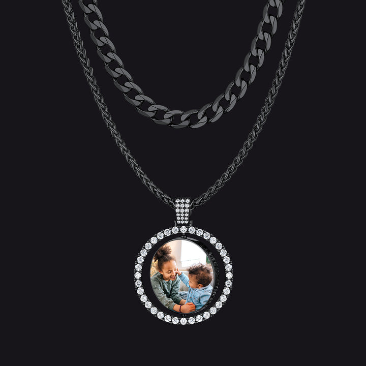 Cuban Chain & CZ Custom Picture Necklace Set for Men