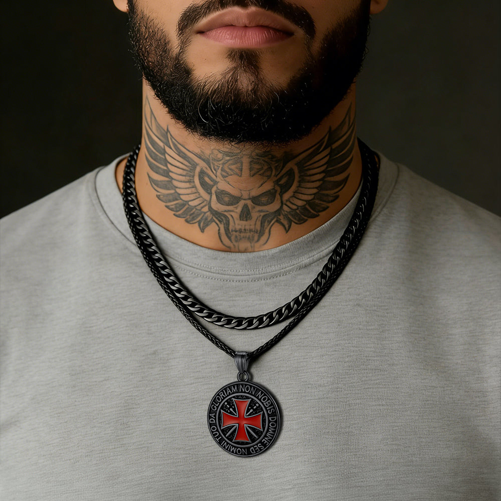 Cuban Chain & Templar Cross Medallion Necklace Set for Men