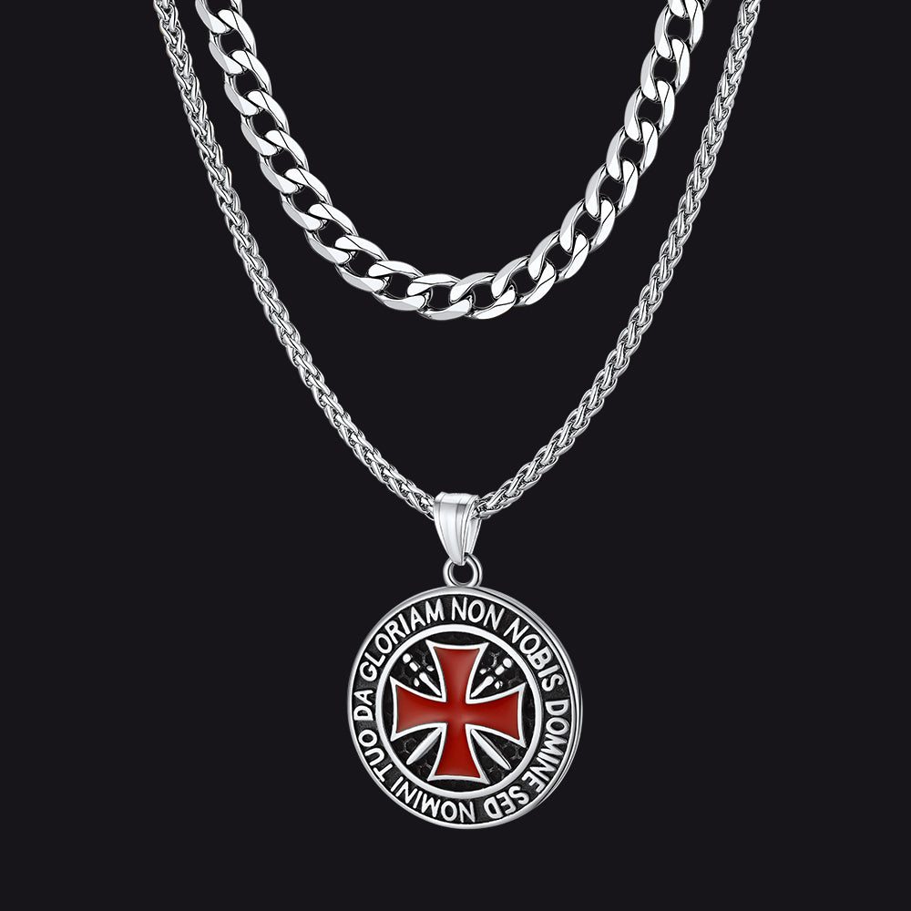 Cuban Chain & Templar Cross Medallion Necklace Set for Men